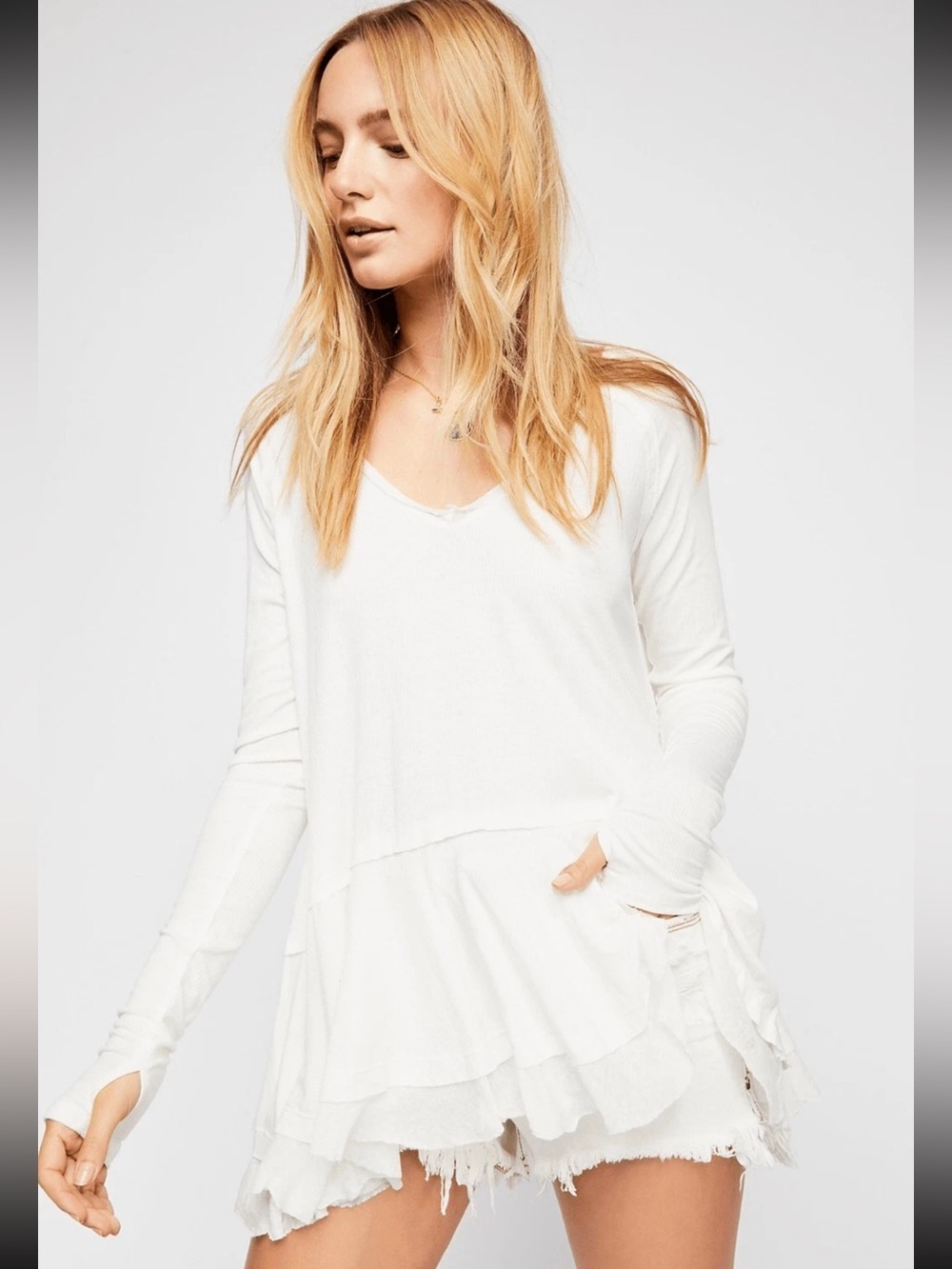 WE THE FREE People Tunic Top Women’s Small White Long Sleeve Tangerine Tee Q